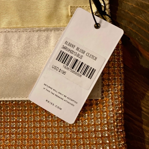 NWT Reiss Sparkly Purse Evening Bag Shoulder Clutch Peach Pinkish Bling - Picture 8 of 11